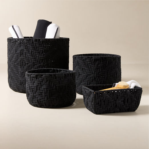 Rowen Handwoven Rectangle Black Cotton Storage Basket Small