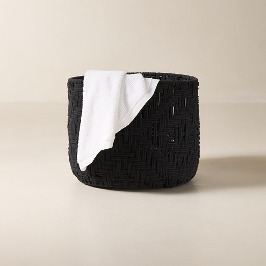 Rowen Handwoven Round Black Cotton Storage Basket Large