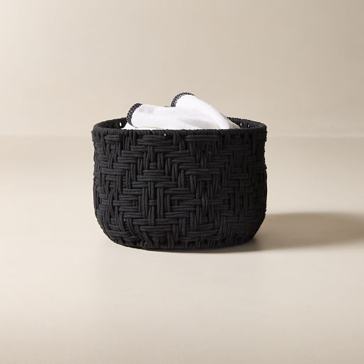 Rowen Handwoven Round Black Cotton Storage Basket Medium