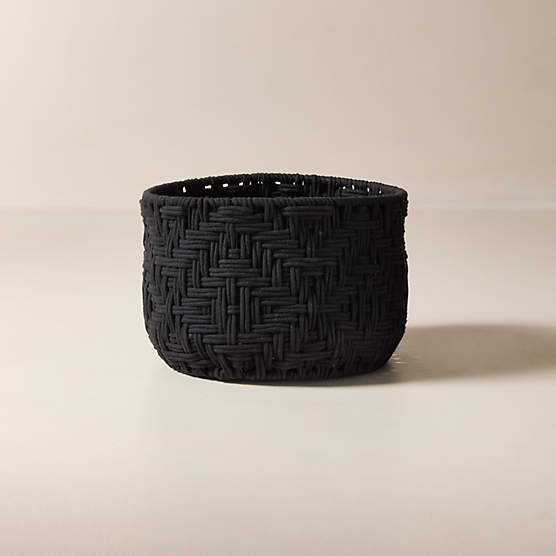 Rowen Handwoven Round Black Cotton Storage Basket Medium