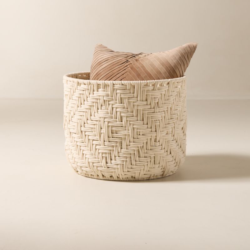 View Rowen Handwoven Round White Cotton Storage Basket Large details