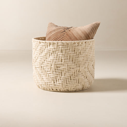 Rowen Handwoven Round White Cotton Storage Basket Large