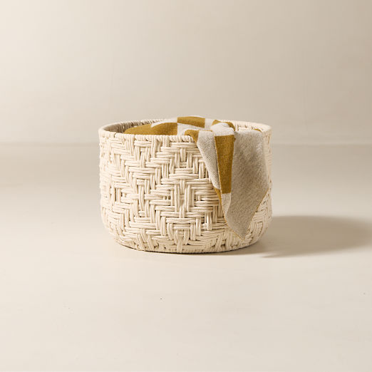 Rowen Handwoven Round White Cotton Storage Basket Medium