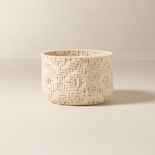 Rowen Handwoven Round White Cotton Storage Basket Medium