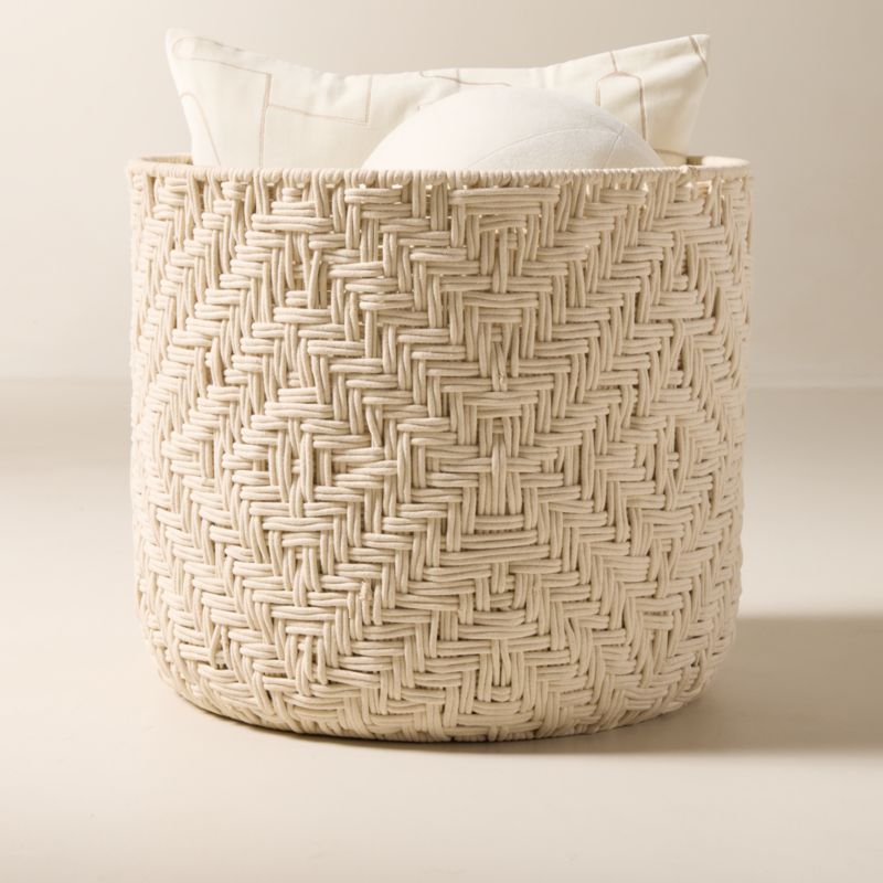 View Rowen Handwoven Round White Cotton Storage Basket XL details