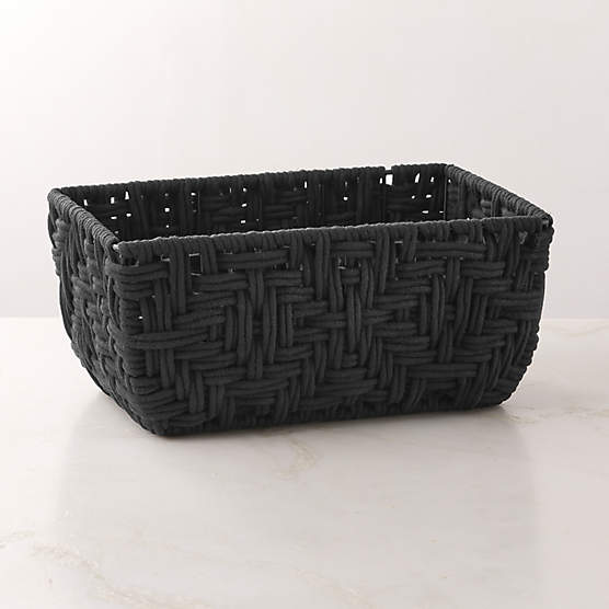 Rowen Handwoven Rectangle Black Cotton Storage Basket Small