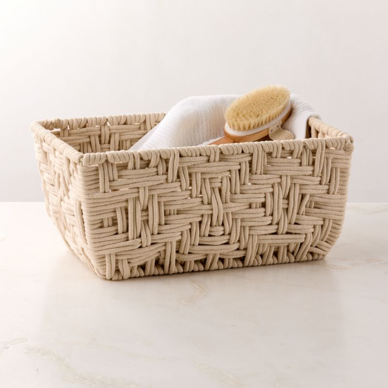 Rowen Handwoven Rectangle White Cotton Storage Basket Small - image 2 of 4