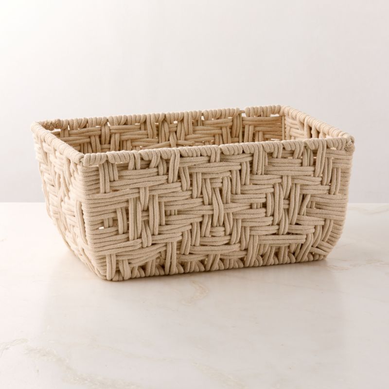 Rowen Handwoven Rectangle White Cotton Storage Basket Small - image 0 of 4