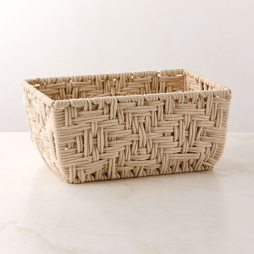 Rowen Handwoven Rectangle White Cotton Storage Basket Small