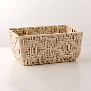 Rowen Handwoven Rectangle White Cotton Storage Basket Small