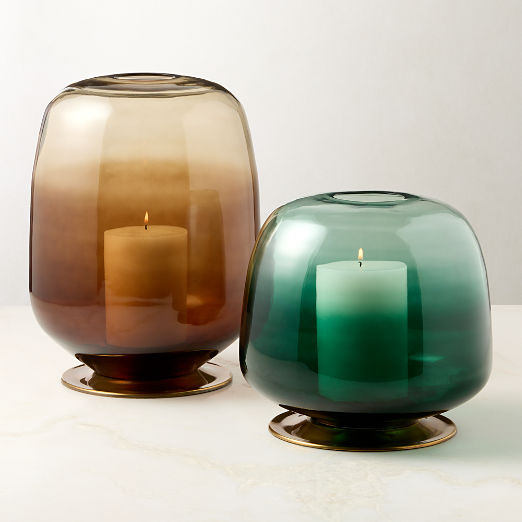 Roxana Ombre Amber Glass Hurricane Candle Holder