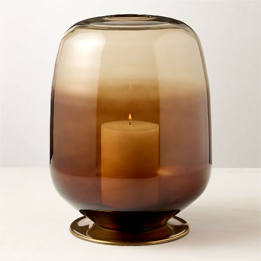 Roxana Ombre Amber Glass Hurricane Candle Holder