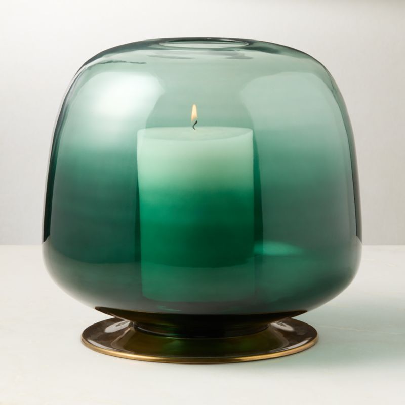 View Roxana Ombre Forest Green Glass Hurricane Candle Holder details