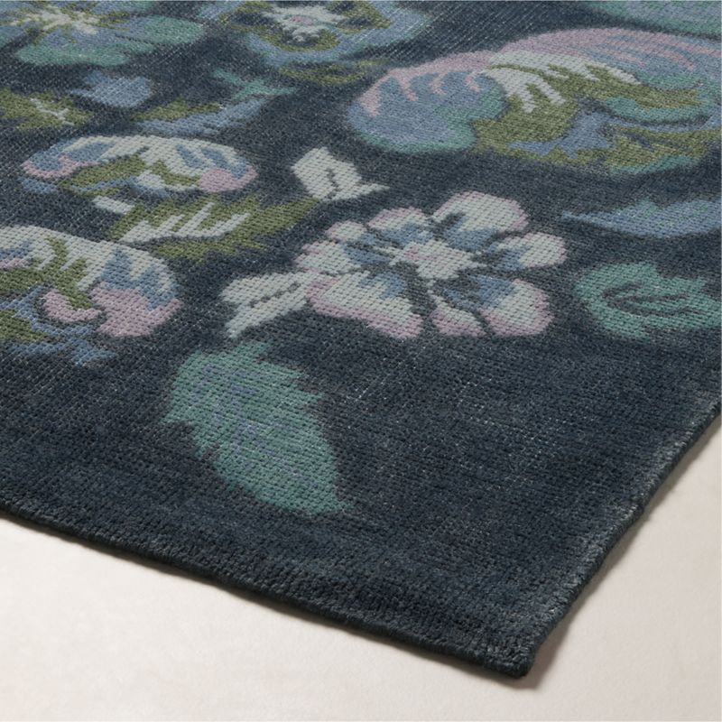 Roza Hand-Knotted Navy Blue Floral New Zealand Wool Area Rug 8'x10' - image 1 of 4