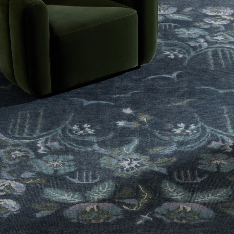 Roza Hand-Knotted Navy Blue Floral New Zealand Wool Area Rug 8'x10' - image 2 of 4