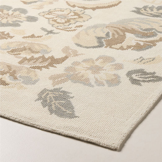 Roza Hand-Knotted Taupe Floral New Zealand Wool Area Rug