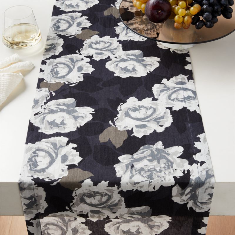 View Roza Linen Floral Table Runner 14"x120" details