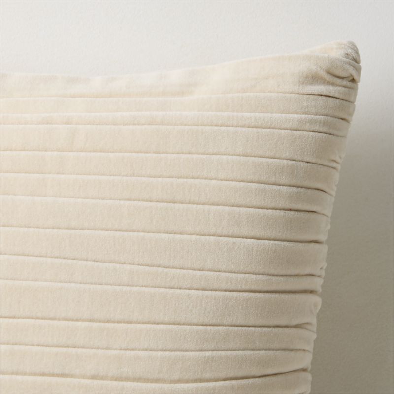 Ruched Ivory Velvet Throw Pillow with Down-Alternative Insert 20"x20" by Todd Snyder - image 1 of 5
