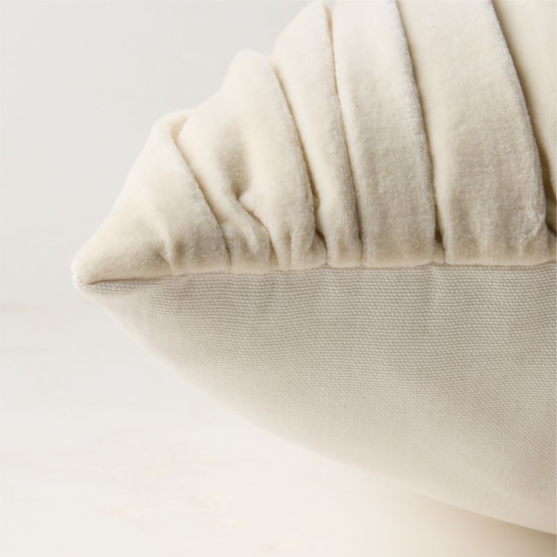 Ruched Ivory Velvet Throw Pillow with Down-Alternative Insert 20"x20" by Todd Snyder - image 3 of 5