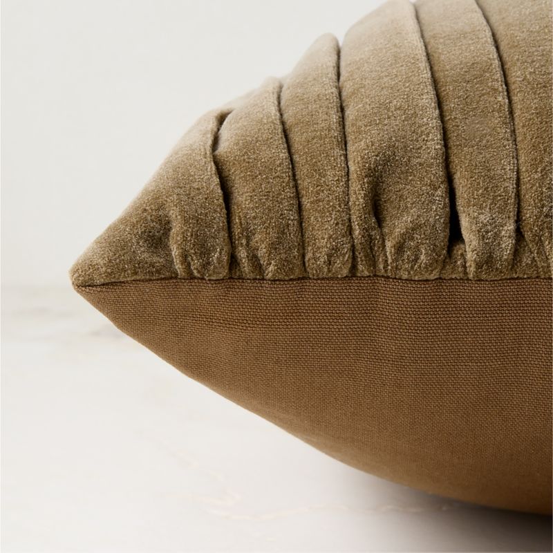 Ruched Olive Green Velvet Throw Pillow with Down-Alternative Insert 20"x20" by Todd Snyder - image 3 of 4