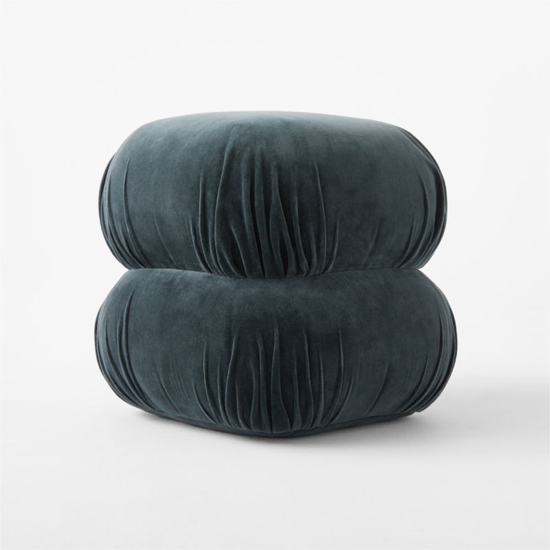 Ruched Dark Teal Velvet Pouf - image 4 of 10