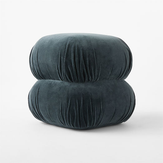 Ruched Dark Teal Velvet Pouf