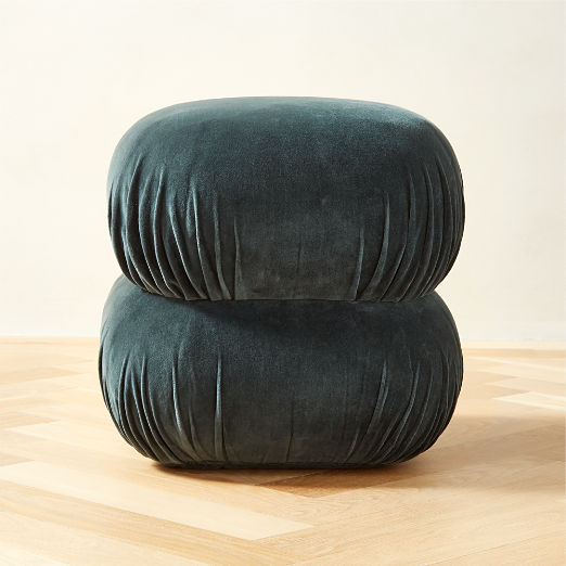 Ruched Dark Teal Velvet Pouf