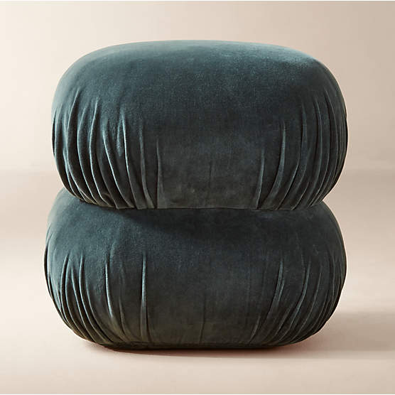 Ruched Dark Teal Velvet Pouf
