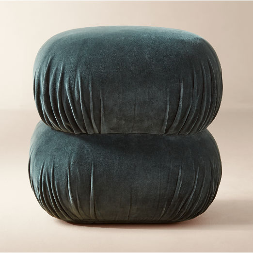 Ruched Dark Teal Velvet Pouf