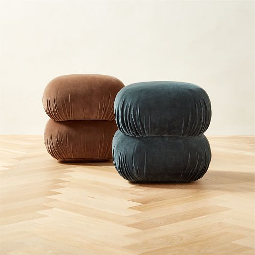 Ruched Dark Teal Velvet Pouf