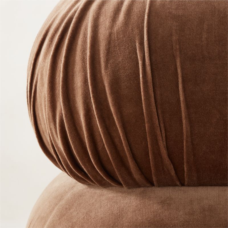 Ruched Dark Beige Velvet Pouf - image 2 of 6