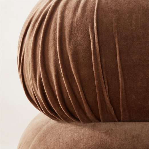 Ruched Dark Beige Velvet Pouf