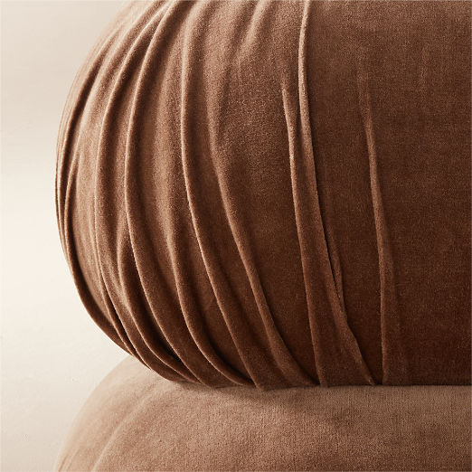 Ruched Dark Beige Velvet Pouf