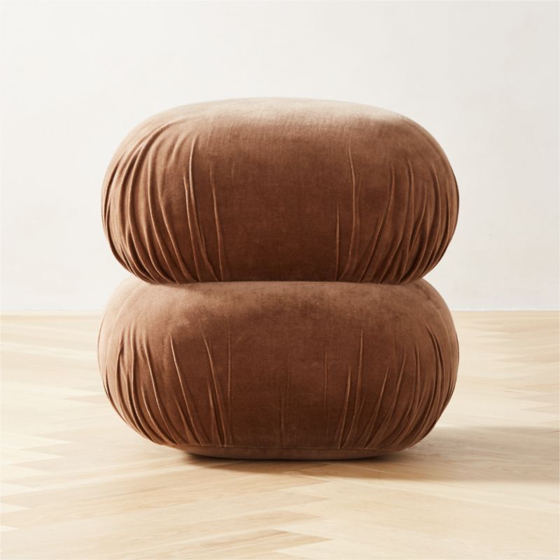View Ruched Dark Beige Velvet Pouf details