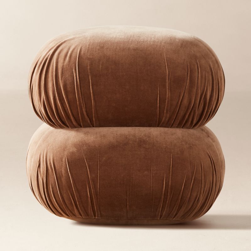 View Ruched Dark Beige Velvet Pouf details