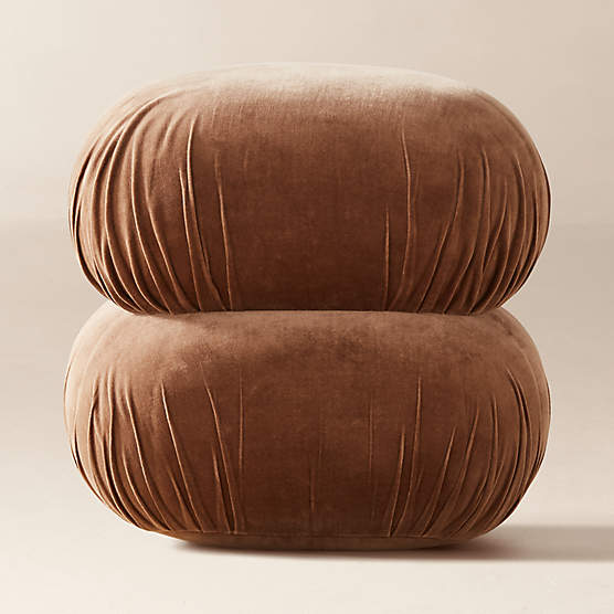 Ruched Dark Beige Velvet Pouf