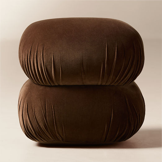 Ruched Chocolate Velvet Brown Pouf