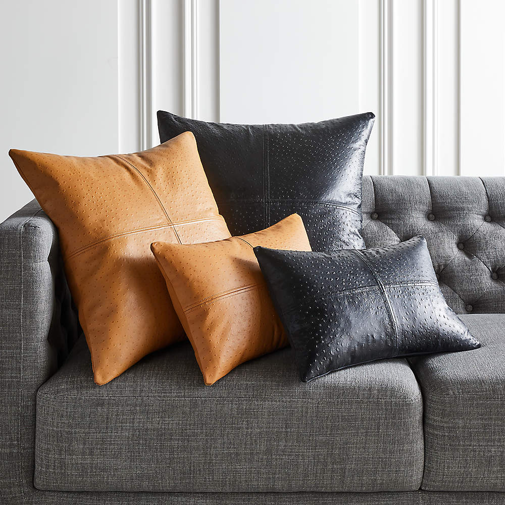 Rue Black Leather Modern Throw Pillow with Down Alternative Insert