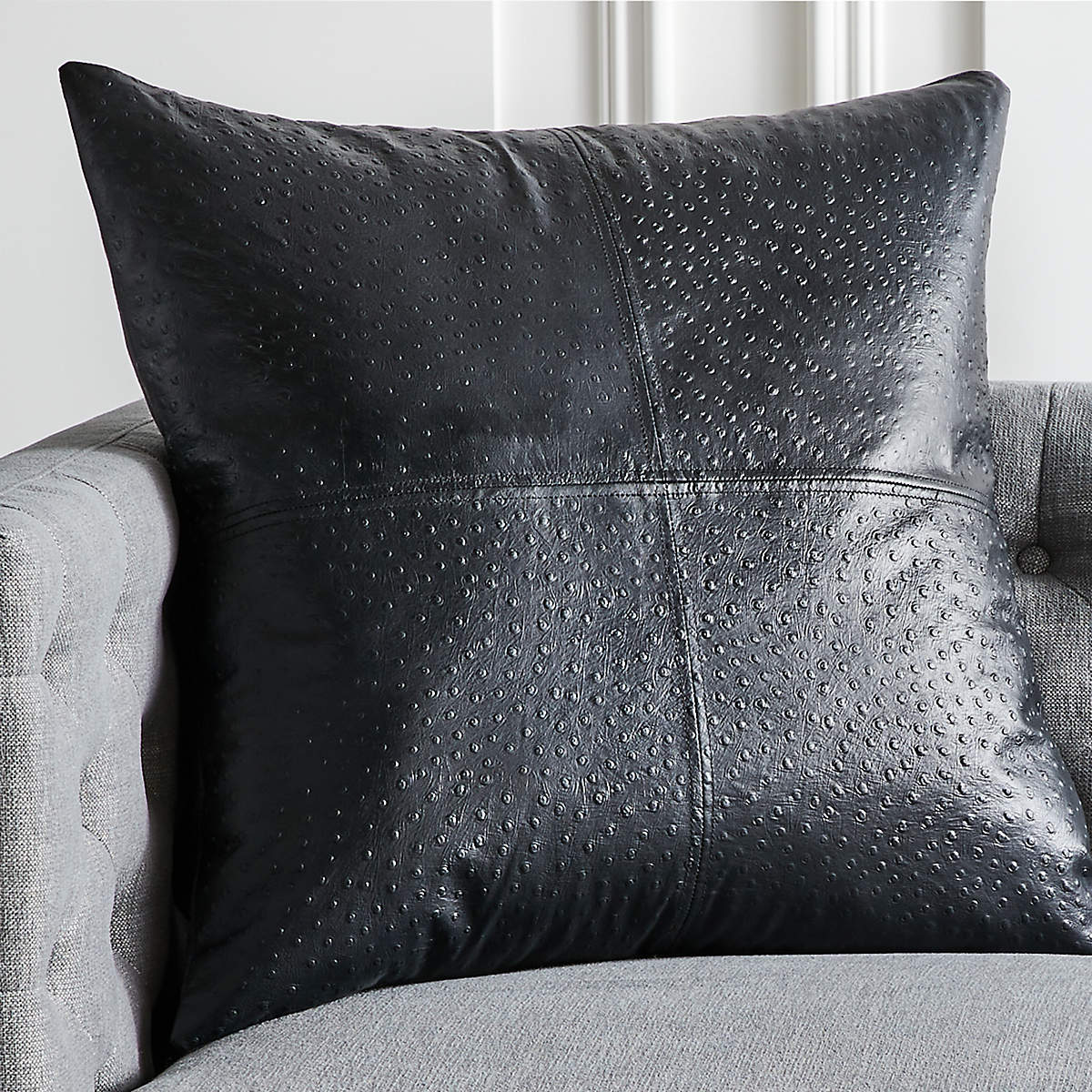 Rue Black Leather Modern Throw Pillow with DownAlternative Insert 23