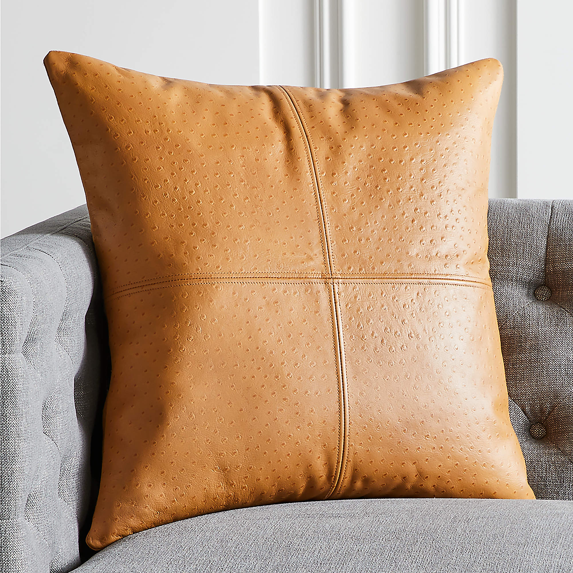 Rue Tan Leather Modern Throw Pillow With Down-Alternative Insert 23 ...