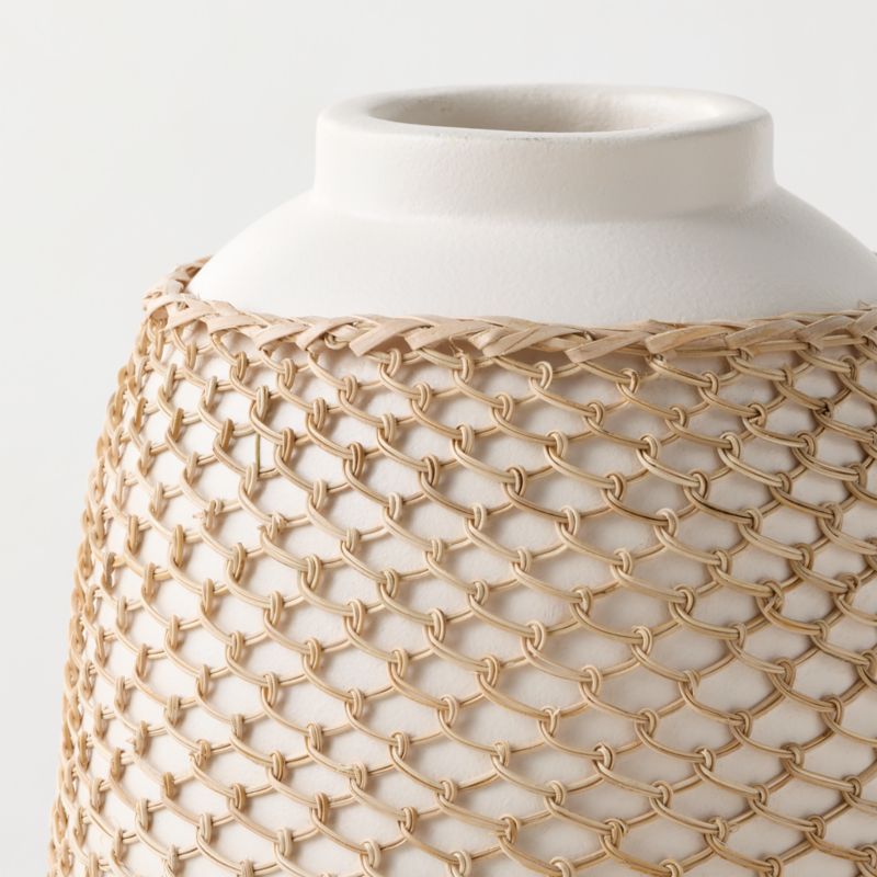 Rumi White Terracotta and Rattan Vase 14" - image 1 of 4