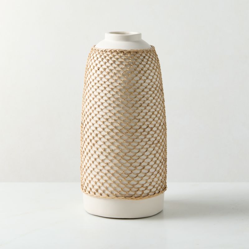 Rumi White Terracotta and Rattan Vase 14" - image 2 of 4