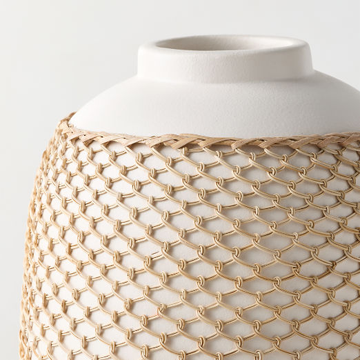 Rumi White Terracotta and Rattan Vase 18"