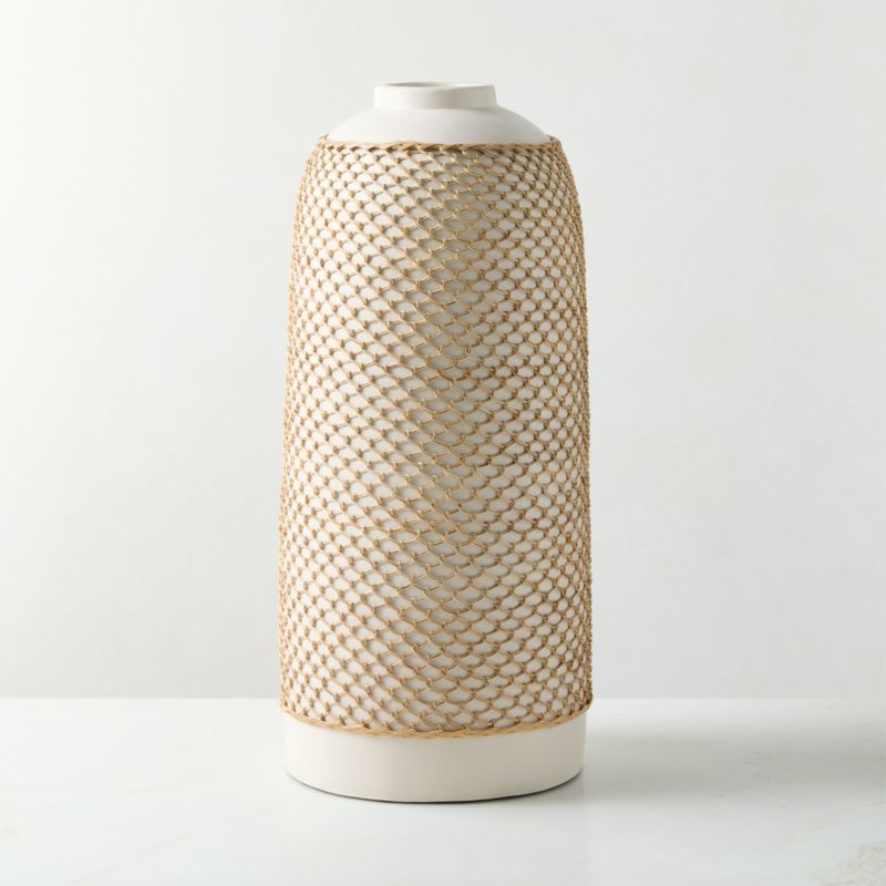 Rumi White Terracotta and Rattan Vase 18" - image 2 of 4