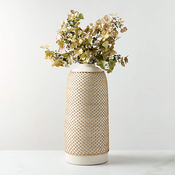 Rumi White Terracotta and Rattan Vase 18"