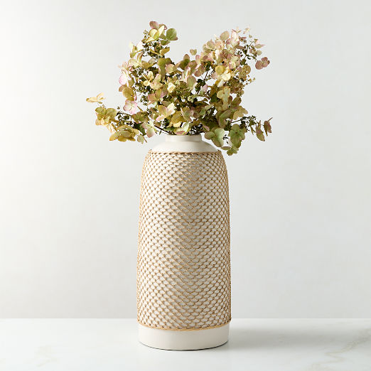 Rumi White Terracotta and Rattan Vase 18"