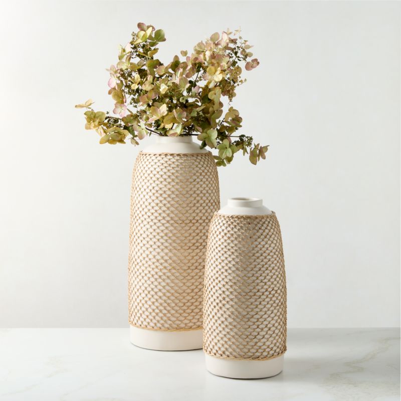 Rumi White Terracotta and Rattan Vase 18" - image 3 of 4