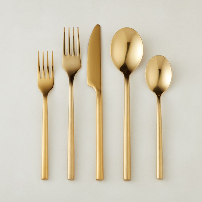 View Rush 20-Piece Brushed Gold Flatware Set details