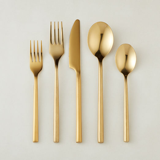 Gold Home Accessories Cb2 20 Piece Rush Brushed Gold Flatware Set