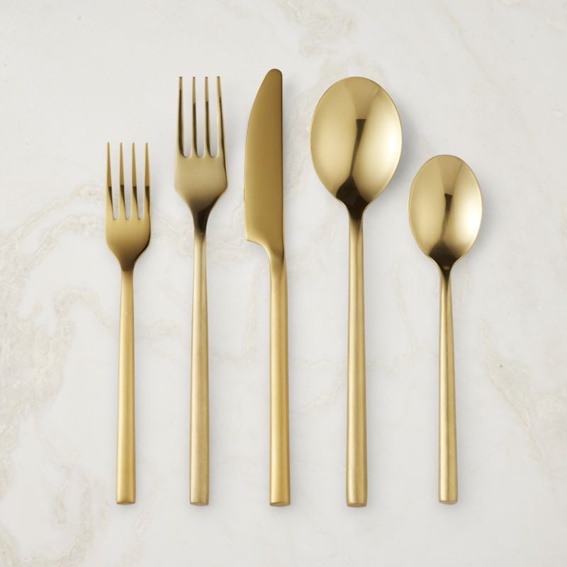 View Rush 20-Piece Brushed Gold Flatware Set details
